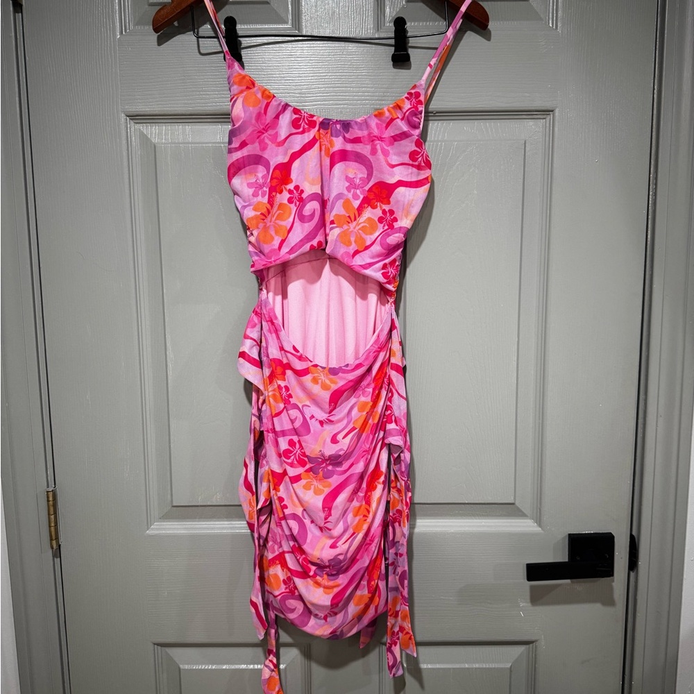 Tiger Mist Pink Floral Cutout Midi Dress